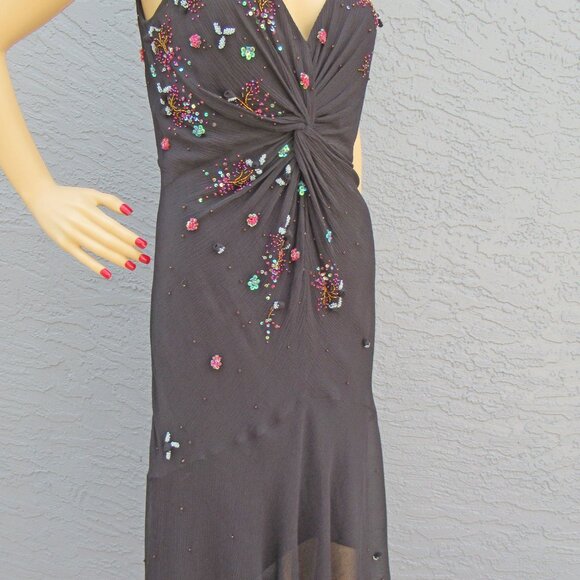 38" bust Sue Wong Nocturne bias cut spaghetti strap low V neck event-ready dress - Picture 11 of 15